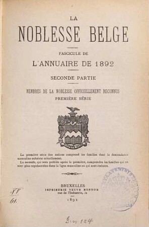 La Noblesse belge : annuaire de .... 1892,2