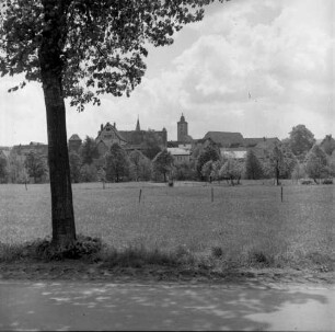 Steinau an der Straße. Ortsteilansicht. Blick über eine Wiese