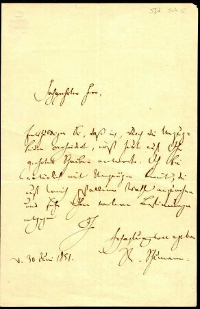 5-10-19-21.0000: Handschriften betr. Schumann, Robert; Komponist und Musikdirektor; diverse Schreiben ff.: Robert Schumann bedankt sich für die auf ihn gefallene Wahl zum Musikdirektor