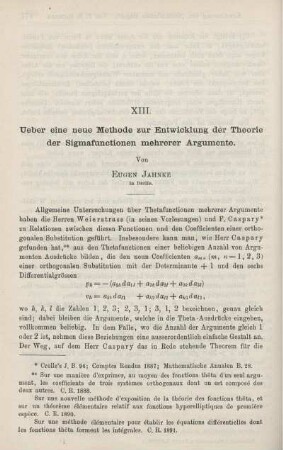 XIII. Ueber eine neue Methode zur Entwicklung der Theorie der Sigmafunctionen mehrerer Argumente.