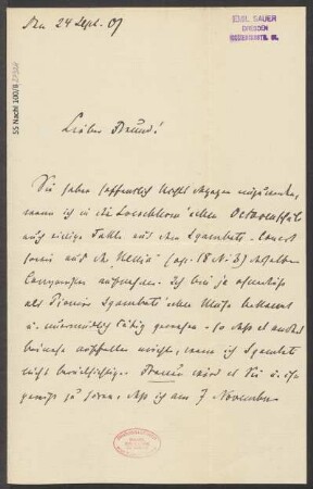 Brief an Ludwig Strecker  und B. Schott's Söhne : 24.09.1907