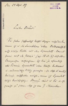 Brief an Ludwig Strecker <senior> und B. Schott's Söhne : 24.09.1907