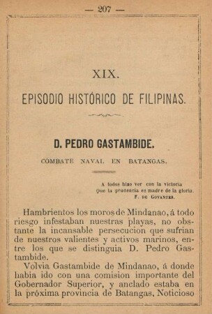 XIX. D. Pedro Gastambide. Combate naval en Batangas