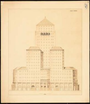 Hochhaus am Bahnhof Friedrichstraße, Berlin: Aufriss: Ansicht vom Bahnhof 1:200