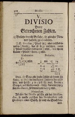 V. Divisio Derer Gebrochenen Zahlen.
