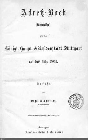 1864: Stuttgarter Adressbücher, 1864