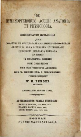 De Hymenopterorum aculei anatomia et physiologia : dissertatio zoologica