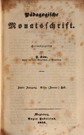 Pädagogische Monatsschrift. 8. 1854