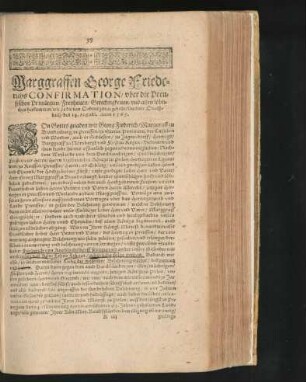 Marggraffen George Friederichs Confirmation/ ober die Preussischen Privilegien/ Freyheiten/ ... Anno 1565.