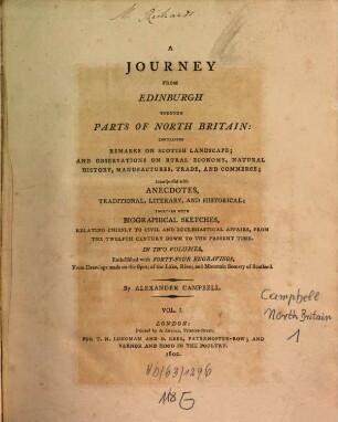A journey from Edinburgh through parts of North Britain : containing remarks on Scotish landscape; and observations on rural economy, natural history, manufactures, trade, and commerce .... 1