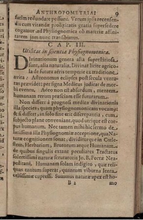 Cap. III. Utilitas in scientia Physiognomonica