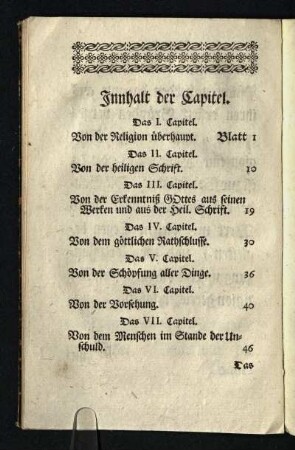 Innhalt der Capitel