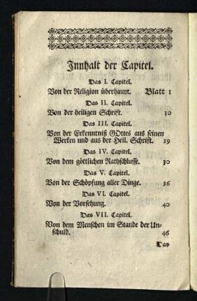 Innhalt der Capitel