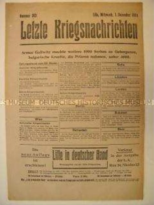Mitteilungsblatt "Letzte Kriegsnachrichten" mit Kurzmeldungen von verschiedenen Kriegsschauplätzen