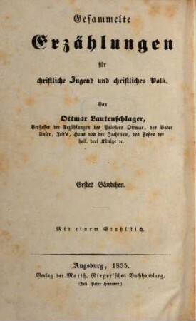 Pfingstrosen : Erzählungen für christliche Jugend und christliches Volk ; mit einem Stahlstich