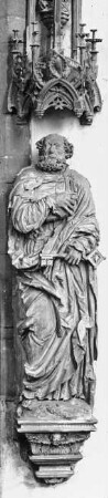 Halle (Saale), Dom, urspr. Dominikaner-Klosterkirche St. Pauli, Inneres, Chorjoch, Nordpfeiler, Petrus; Peter Schro