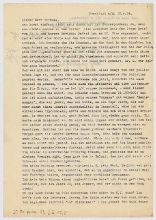Brief von Edith Rosenzweig an Eduard Strauss