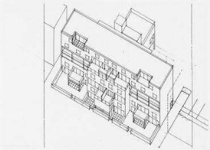 Offener Bauwettbewerb Sommerstraße/Klemkestraße (nicht realisiert), 5. Preis – Axonometrische Projektion. Berlin-Reinickendorf, Sommerstraße/Klemkestraße