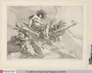 [Eine Indianerin mit Bogen und Pfeil auf einer Wolke; An indian with bow and arrow on a cloud]
