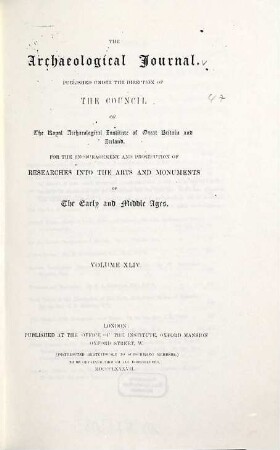 The archaeological journal. 44. 1887
