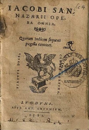 Iacobi Sannazarii Opera Omnia : Quorum Indicem sequens pagella continet