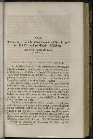 XXXI. Mittheilungen aus der Spruchpraxis des Gerichtshofs für das Herzogthum Sachsen-Altenburg