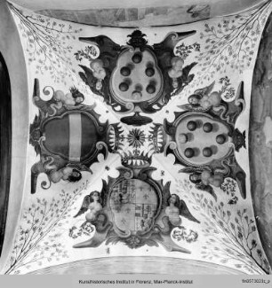 Deckendekoration mit Wappen und historischen Szenen : Medici-Wappen
