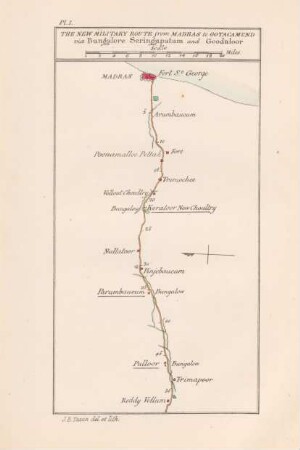Pl. I The new military route from Madras to Ootacamund via Bangalore Seringapatam and Goodaloor