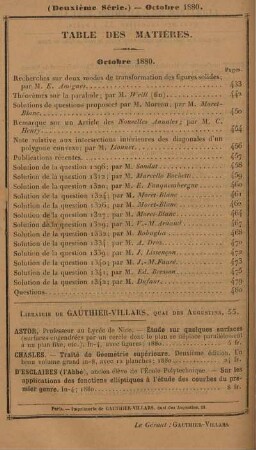 Table des matières. Octobre 1880.