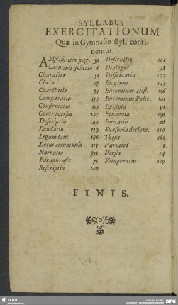 Syllabus Exercitationum