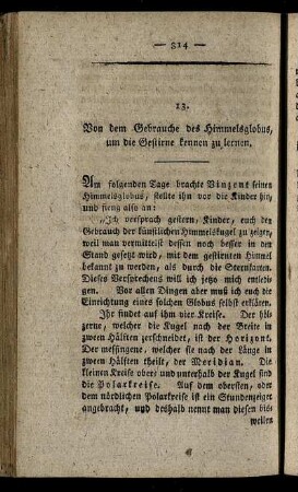 13. Von dem Gebrauche des Himmelsglobus, um die Gestirne kennen zu lernen.