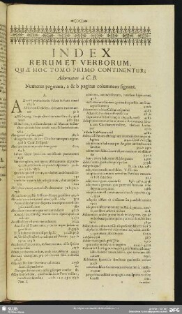 Index Rerum Et Verborum, Quae Hoc Tomo Primo Continentur ...