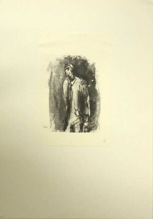 Druckgrafik einer Tuschezeichnung "Deutscher Bergarbeiter 1947"