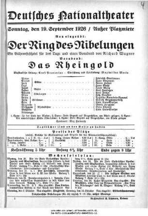 Der Ring des Nibelungen Vorabend: Das Rheingold