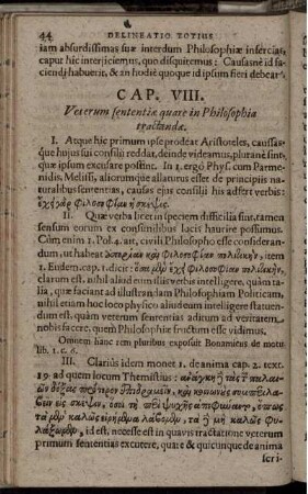 Cap. VIII. Veterum sententiae quare in Philosophi tractandae.