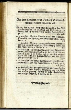 Bey dem Verleger dieses Buches sind noch nachstehende Werke zu haben