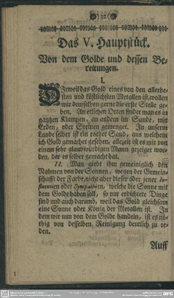 Das V. Hauptstück. Von dem Golde und dessen Bereitungen