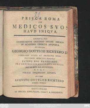 Prisca Roma In Medicos Svos Havd Iniqva