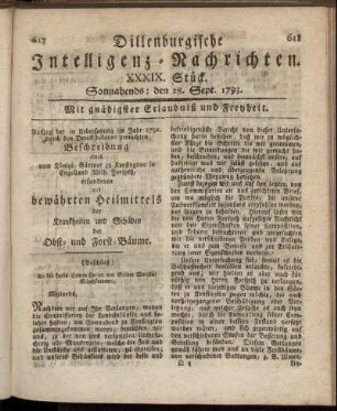 XXXIX. Stück. Sonnabends: den 28. Sept. 1793.