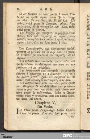 Chapitre V. Du Verbe. / Capitel V. Vom Verbo.