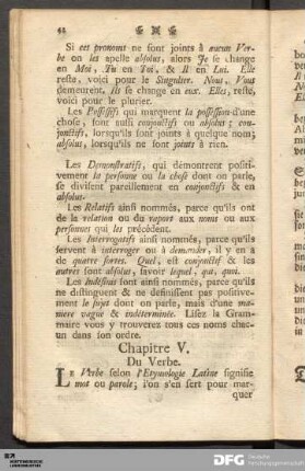 Chapitre V. Du Verbe. / Capitel V. Vom Verbo.