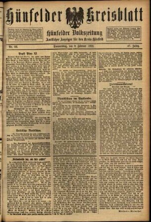 Ausgabe vom Donnerstag, den 09. Februar 1922.