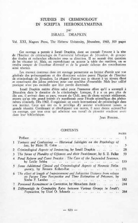 433, Studies in Criminology in Scripta Hierosylmatina, par Israël Drapkin