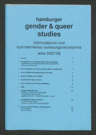 WS 2007/08: Gender und queer studies : Infos & kommentiertes Vorlesungsverzeichnis ...