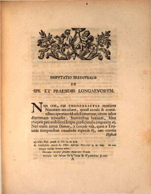 Dispvtatio Inavgvralis De Spe Et Praesidiis Longaevorvm