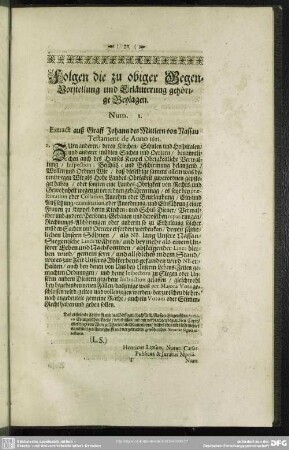 Folgen die zu obiger Gegen-Vorstellung und Erläuterung gehörige Beylagen