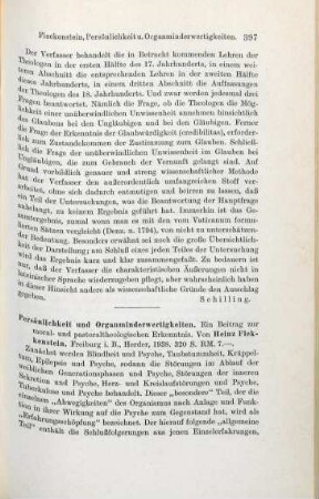 397-398 [Rezension] Fleckenstein, Heinz, Persönlichkeit und Organminderwertigkeiten