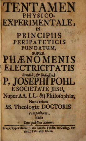 Tentamen super Phaenomenis Electricitatis