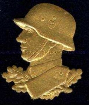 WHW-Abzeichen, Soldatenkopf: gold, Straßensammlung im Gau 10 Hessen-Nassau von März 1939