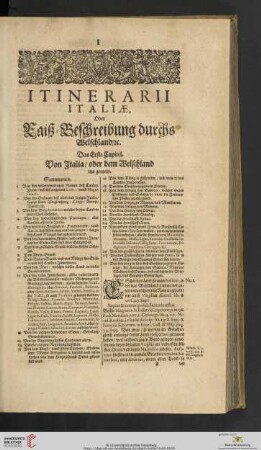 Das Erste Capitel. Von Italia / oder dem Welschland ins gemein
